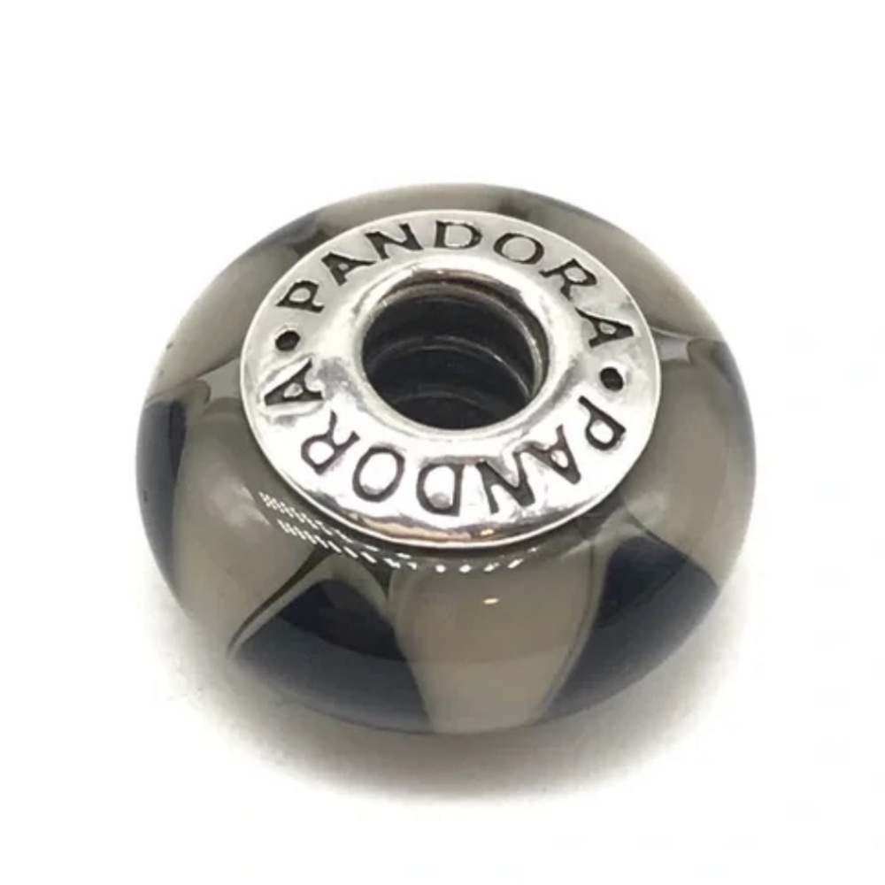 Pandora Retired Black & Gray Captivating Murano Glass Bead Charm